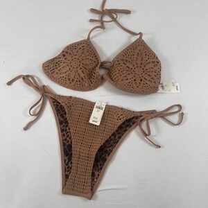 NWT Aerie The Sun-Lover Top & Sunbun Bottom Crochet Bikini Beach Dune Size Med